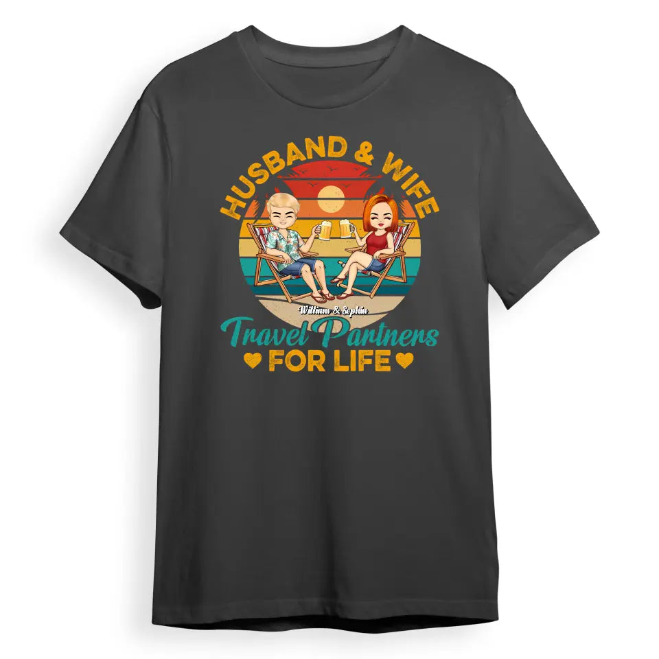 Husband And Wife Travel Partners For Life Beach Traveling Couple - Personalised Custom T Shirt, Hoodie, Sweatshirt T-F73