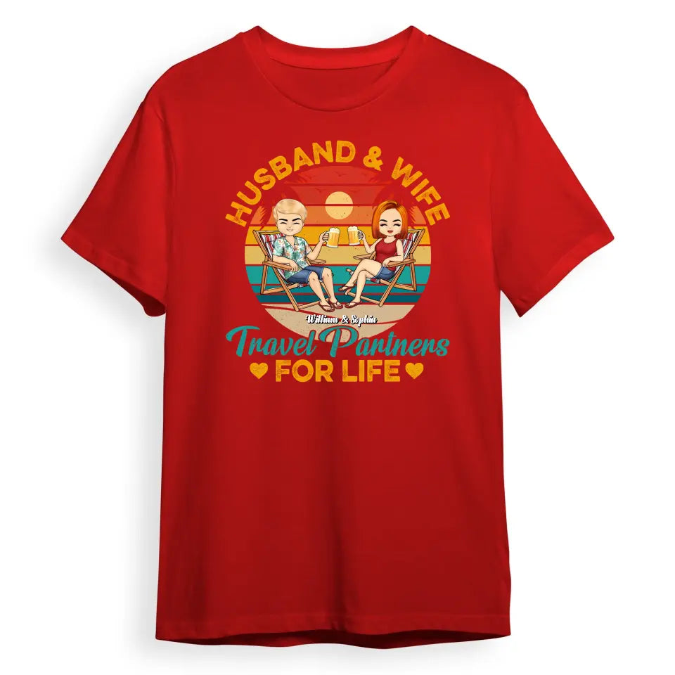 Husband And Wife Travel Partners For Life Beach Traveling Couple - Personalised Custom T Shirt, Hoodie, Sweatshirt T-F73