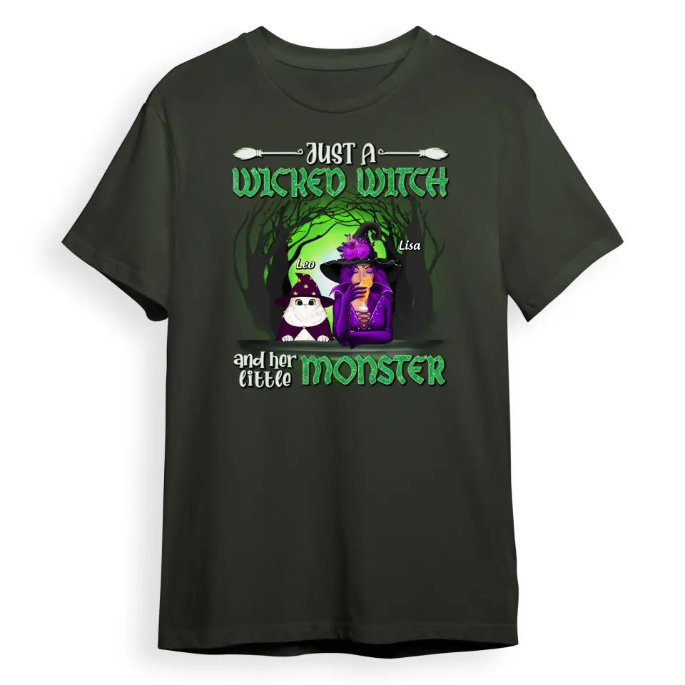 T-F131 Just A Wicked Witch And Her Little Monster - Personalized Unisex T-Shirt, Hoodie, Sweatshirt - Gift For Witches, Gift For Pet Lovers, Halloween Gift