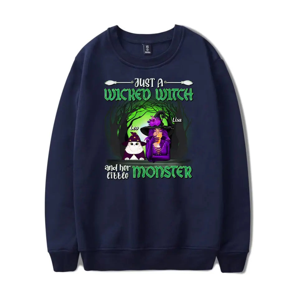 T-F131 Just A Wicked Witch And Her Little Monster - Personalized Unisex T-Shirt, Hoodie, Sweatshirt - Gift For Witches, Gift For Pet Lovers, Halloween Gift