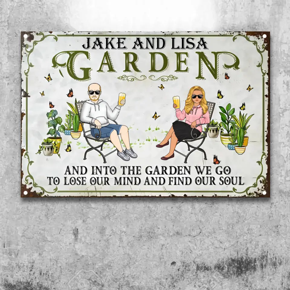 And Into The Garden We Go Gardening Family - Garden Sign For Couples - Personalized Custom Classic Metal Signs MS-F181