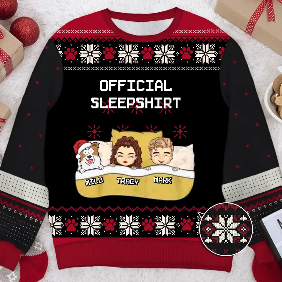 Cat Official Sleepshirt - Couple Personalized Custom Ugly Sweatshirt - Unisex Wool Jumper - Christmas Gift For Husband Wife, Pet Owners, Pet Lovers U29