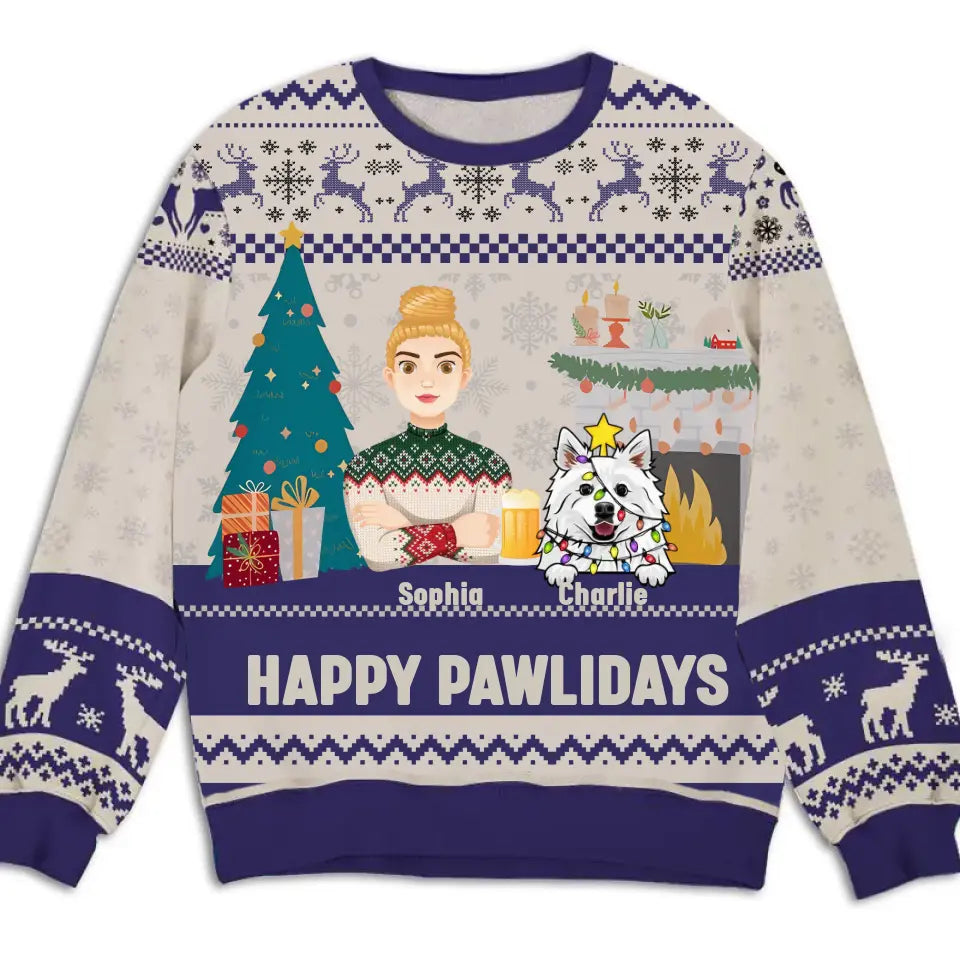 Pawlidays With Dogs - Personalized Custom All-Over-Print Ugly Sweater U69