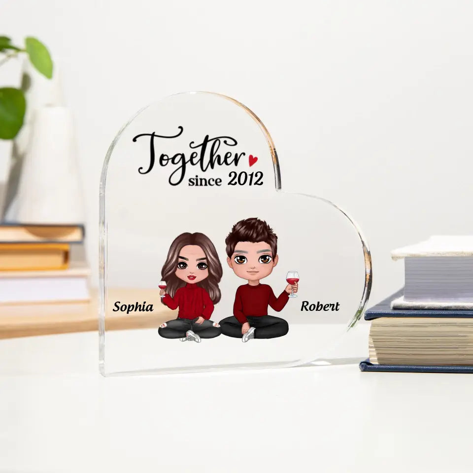 Doll Couple Anniversary Gift Personalized Heart Acrylic Plaque PL-F48