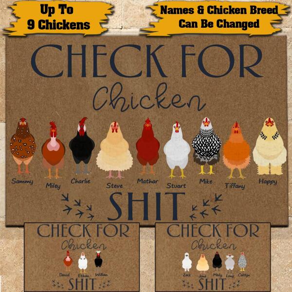 Joyousandfolksy Chicken Doormat Customized Names and Breeds Check For Chicken Shit