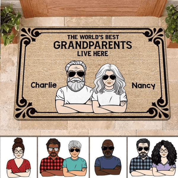 Joyousandfolksy The World's Best Grandparents Live Here Personalized Doormat