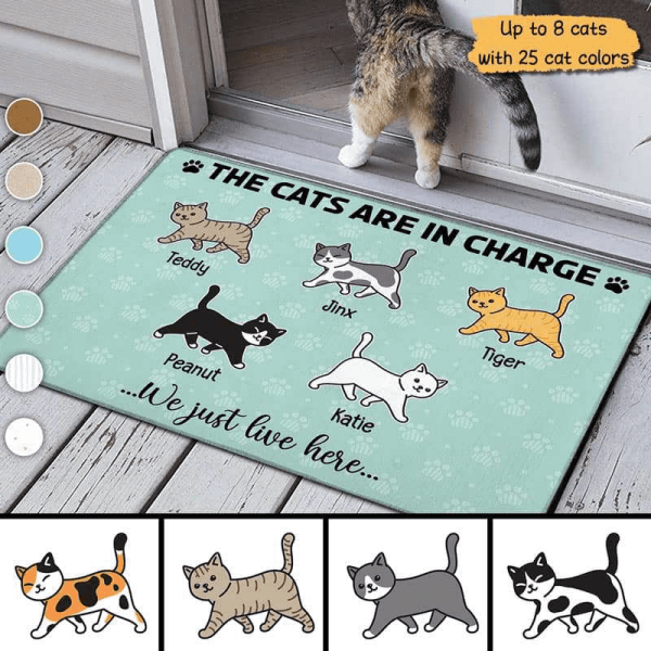 Joyousandfolksy The Cat In Charge Walking Cat Personalized Doormat