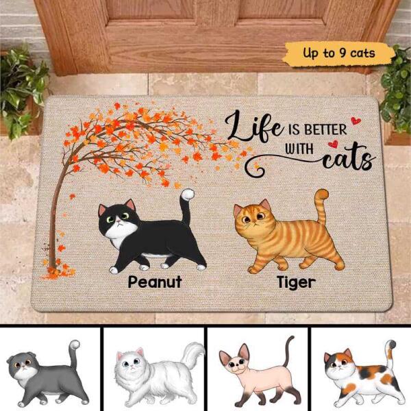 Joyousandfolksy Walking Cats Under Tree Personalized Doormat