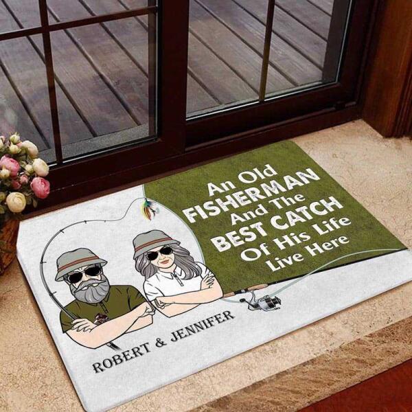 Joyousandfolksy Old Fisherman And His Best Catch Personalized Doormat