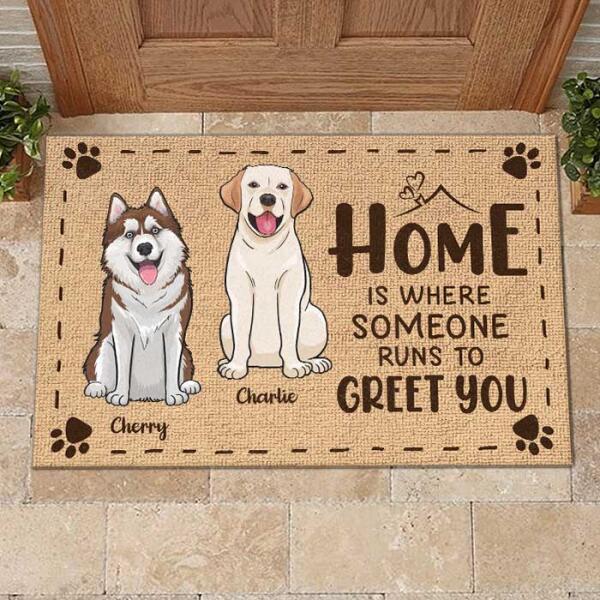 Joyousandfolksy Home Is Where The Dog Runs To Greet You - Personalized Decorative Mat