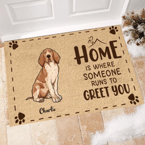 Joyousandfolksy Home Is Where The Dog Runs To Greet You - Personalized Decorative Mat