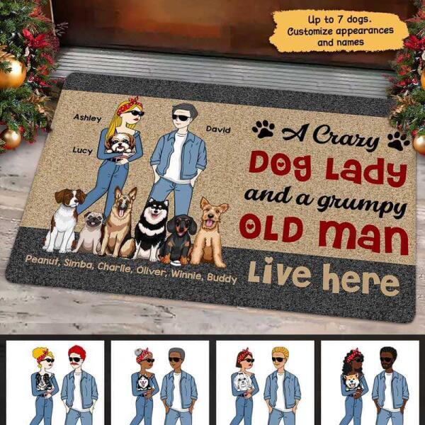 Joyousandfolksy Grumpy Old Man Crazy Dog Lady Personalized Doormat