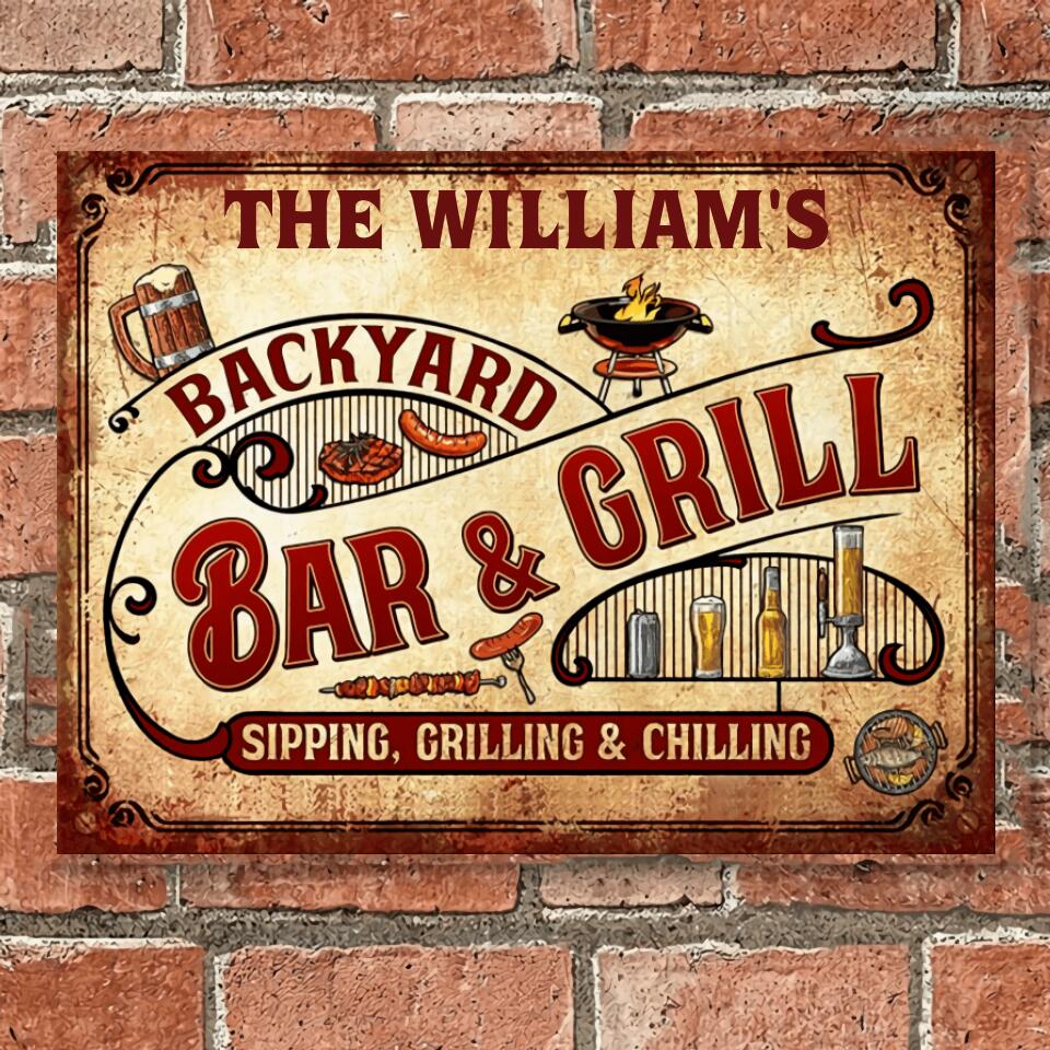 Sipping, Grilling And Chilling - Personalized Metal Sign 5