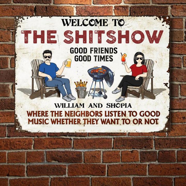 Patio Grilling Listen To The Good Music Couple Husband Wife - Backyard Sign - Personalized Custom Classic Metal Signs f5