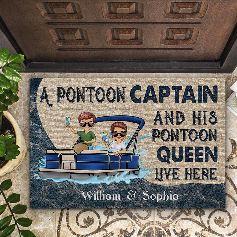 A Pontoon Captain And His Pontoon Queen Live Here - Couple Gift - Personalized Custom Doormat DF2