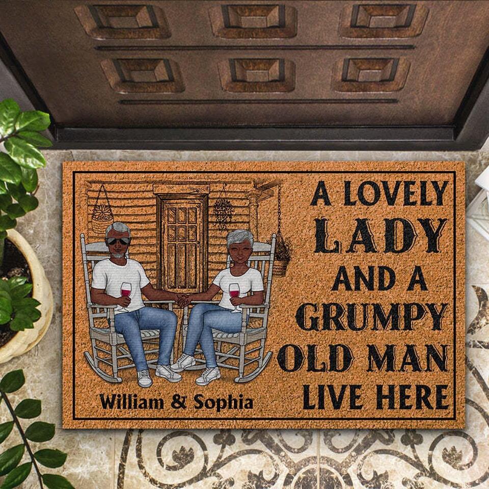 Family Couple A Lovely Lady And A Grumpy Old Man Live Here - Couple Gift - Personalized Custom Doormat DF-8