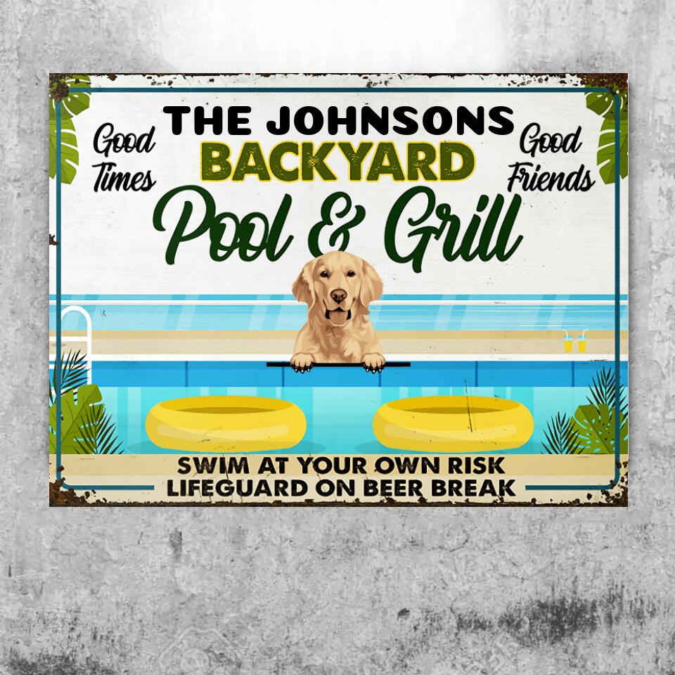 Swimming Pool Dog Lovers Swim At Your Own Risk - Personalized Custom Classic Metal Signs F-41