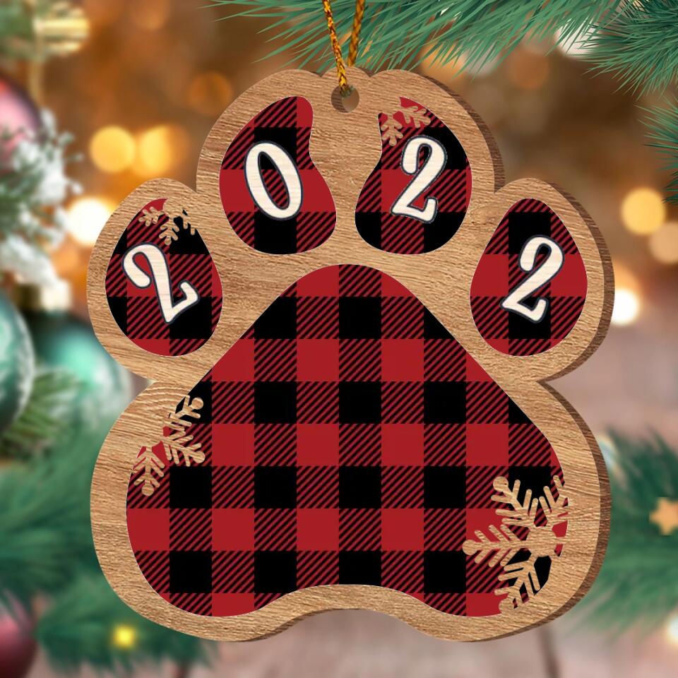 Dog, Cat And Snow - Plaid Pattern - Personalized Pet Christmas Ornament - o4