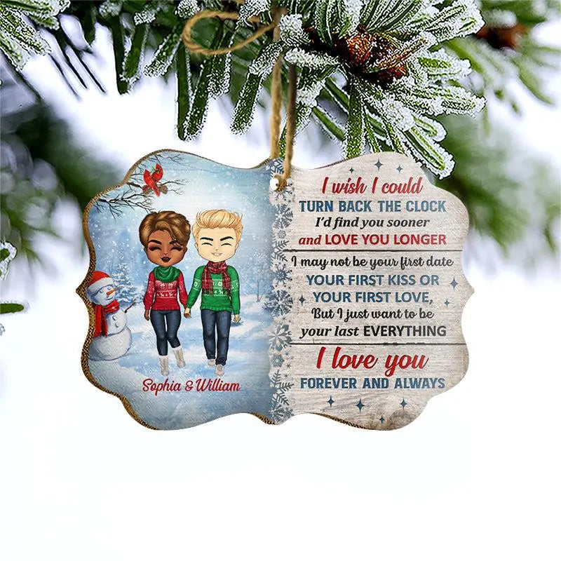 Christmas Couple Turn Back The Clock - Christmas Gift For Couple - Personalized Custom Wooden Ornament O-F9