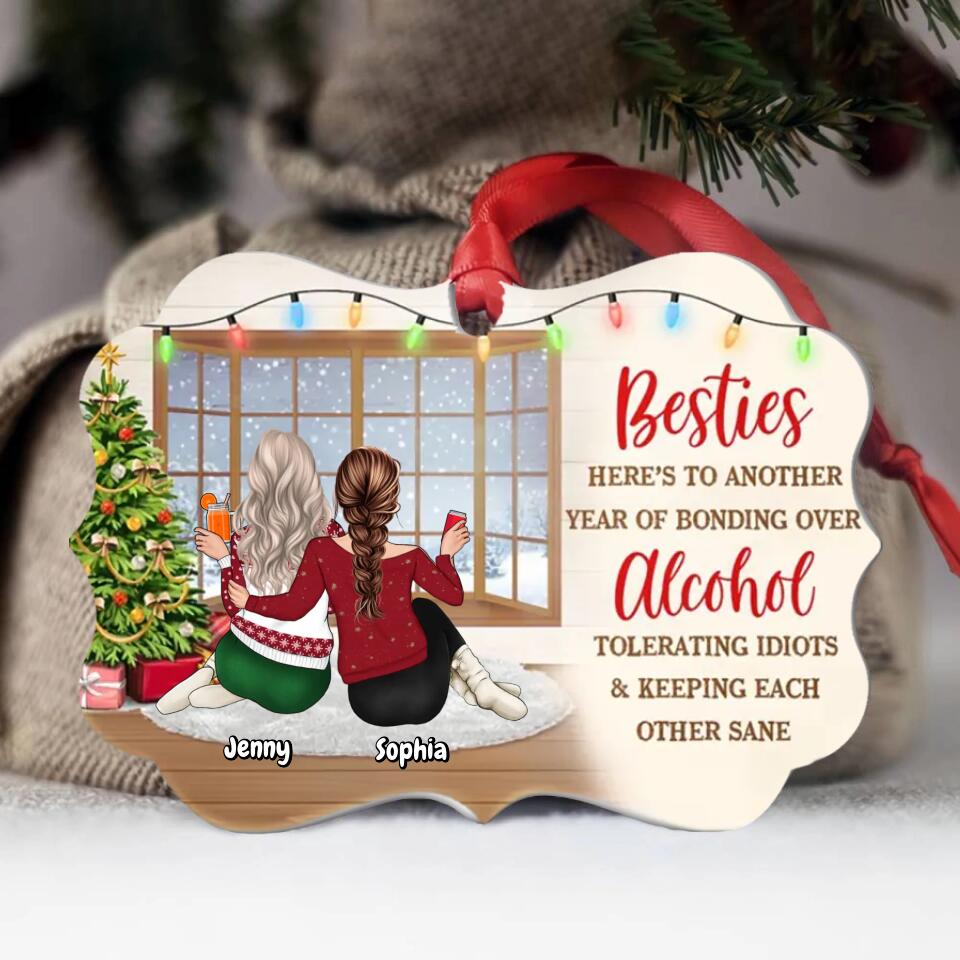 Bestie Keeping Each Other Sane - Bestie BFF Christmas Gift - Personalized Custom Wooden Ornament Ornament O-F2