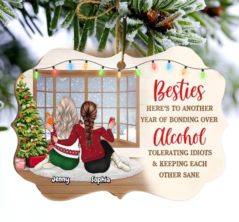 Bestie Keeping Each Other Sane - Bestie BFF Christmas Gift - Personalized Custom Wooden Ornament Ornament O-F2