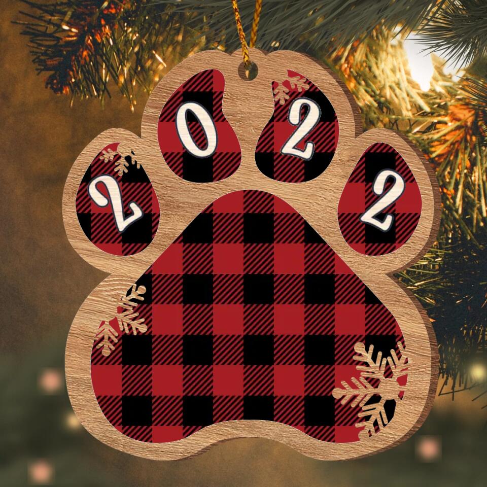 Dog, Cat And Snow - Plaid Pattern - Personalized Pet Christmas Ornament - o4
