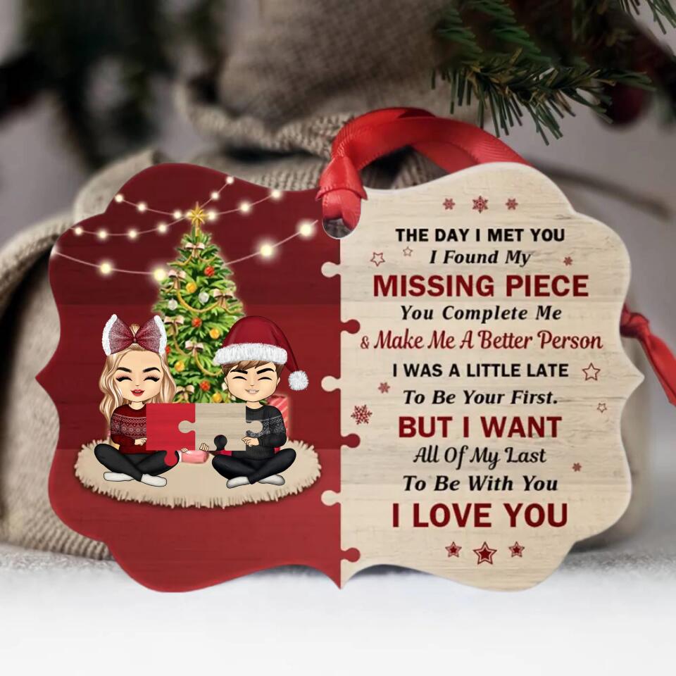 Christmas Couple Find My Missing Piece - Personalized Wooden Ornament - O-F19