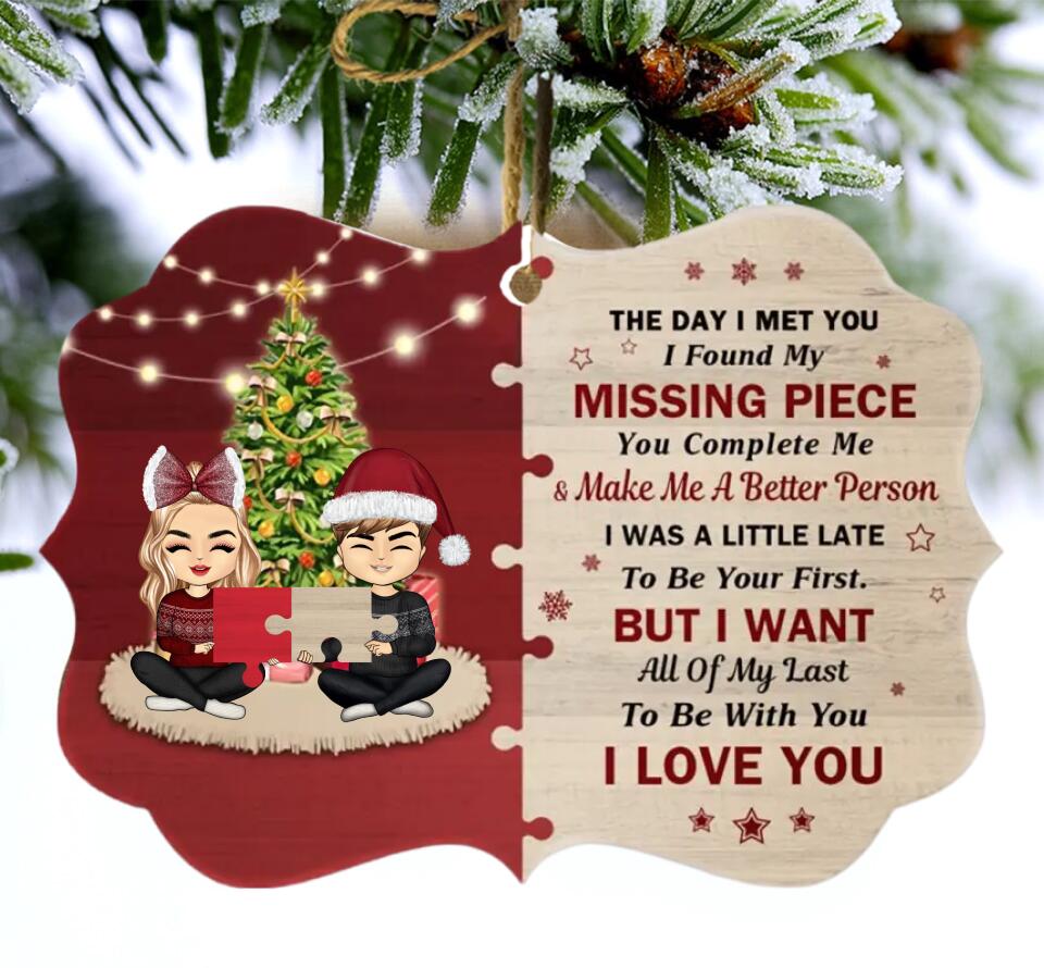 Christmas Couple Find My Missing Piece - Personalized Wooden Ornament - O-F19