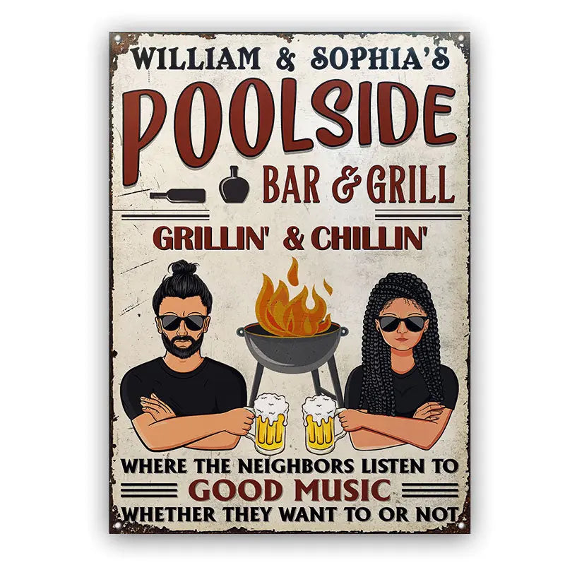 Poolside Neighbors Listen To Good Music - Swimming Pool Decor - Personalized Custom Classic Metal Signs MSF46