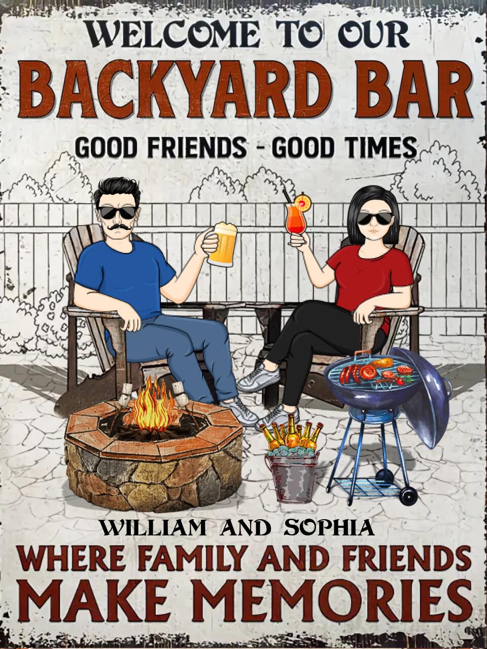 Patio Grilling Where Family And Friends Make Memories Couple Husband Wife - Backyard Sign - Personalized Custom Classic Metal Signs MSF49