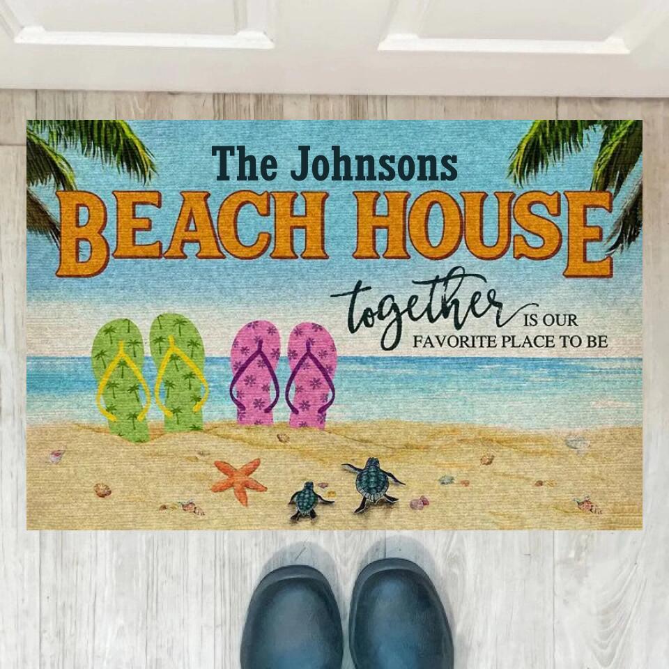 Beach House Flip Flop Together Is Our Favorite Place - Personalized Doormat - d-f23