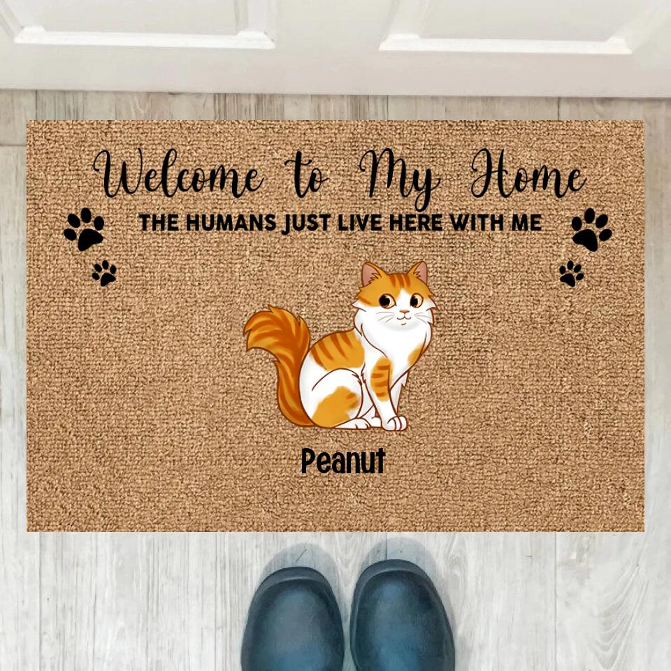 Joyousandfolksy Welcome Home Cute Sitting Cats Personalized Doormat