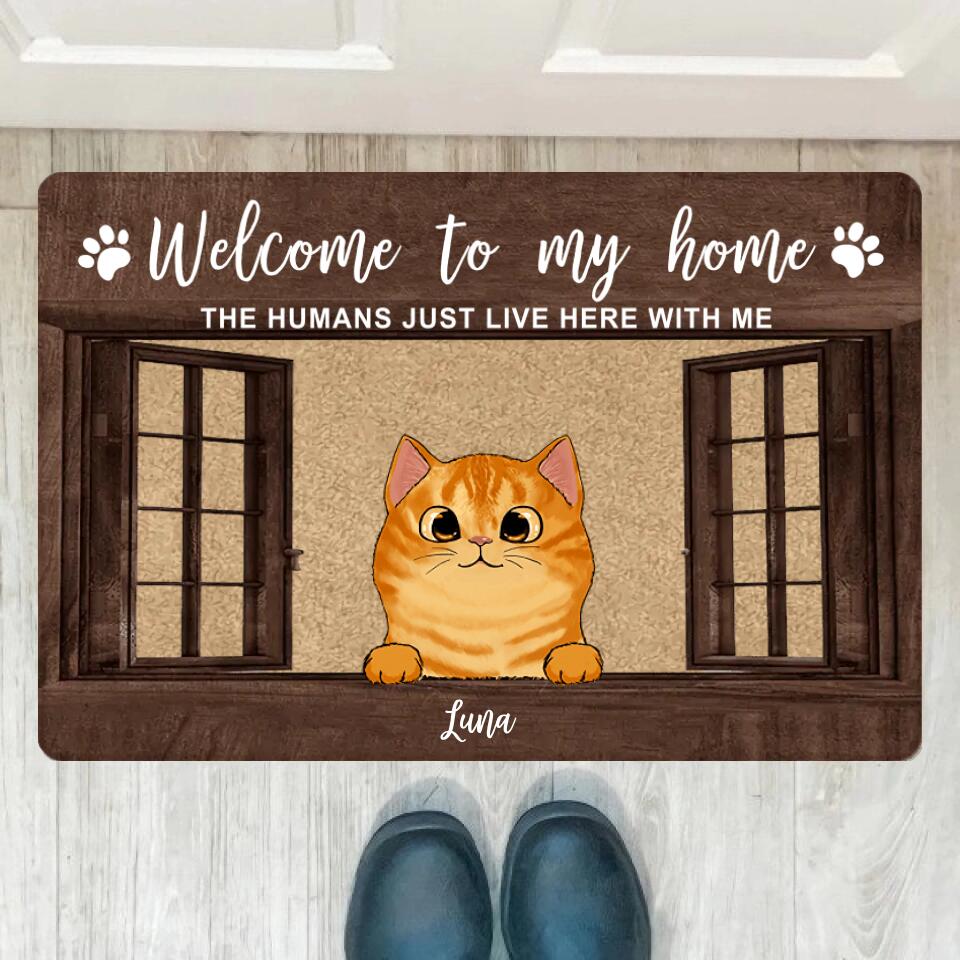 Joyousandfolksy Cats On Window Welcome Home Personalized Doormat