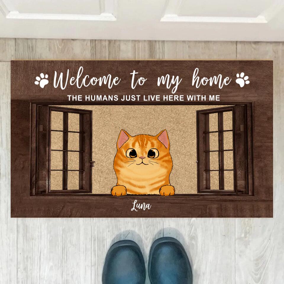 Joyousandfolksy Cats On Window Welcome Home Personalized Doormat