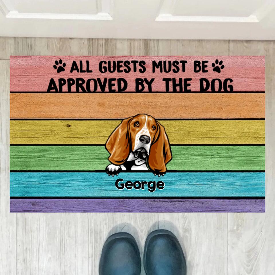 Joyousandfolksy Rainbow Wood Texture Dogs Personalized Doormat
