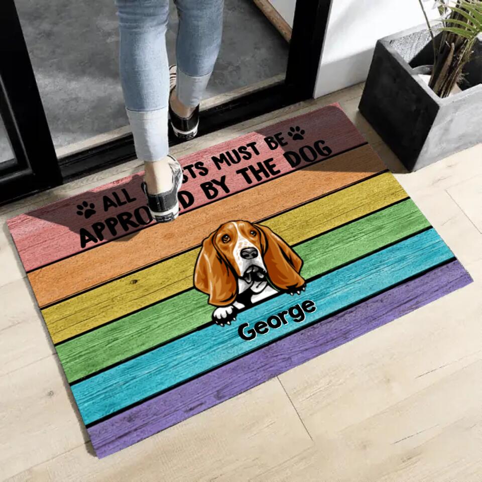 Joyousandfolksy Rainbow Wood Texture Dogs Personalized Doormat