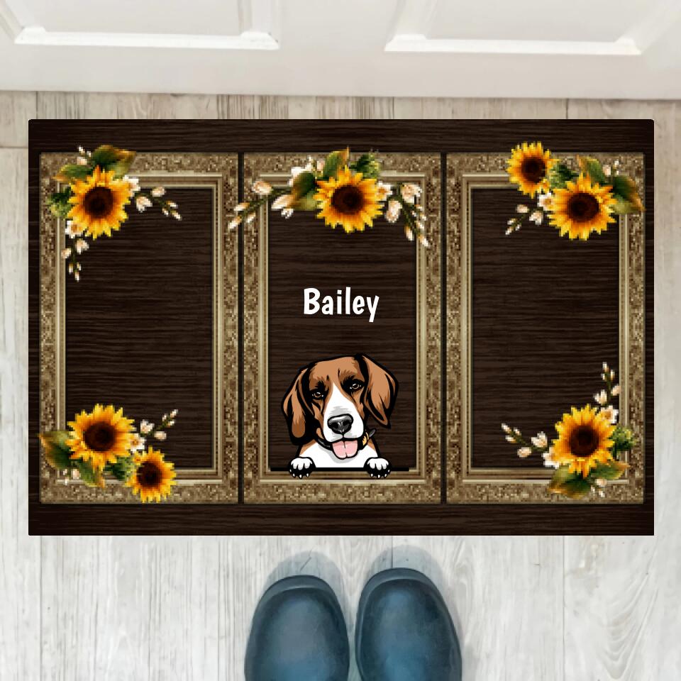 Joyousandfolksy Sunflower Dogs Personalized Doormat