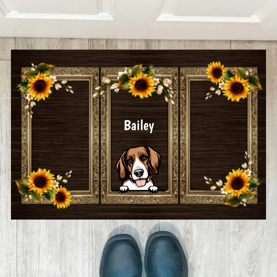 Joyousandfolksy Sunflower Dogs Personalized Doormat