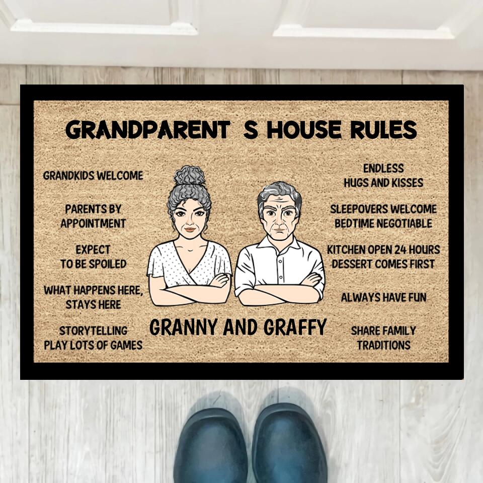 Joyousandfolksy Grandma Grandpa House Rule Personalized Doormat