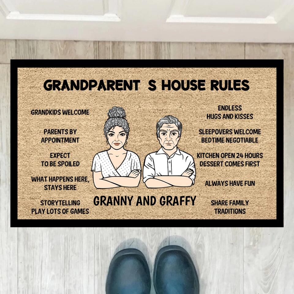 Joyousandfolksy Grandma Grandpa House Rule Personalized Doormat
