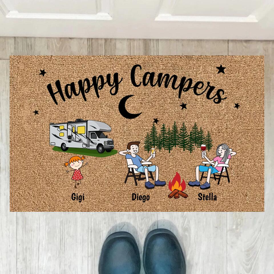 Joyousandfolksy Camping Happy Campers Stick Personalized Doormat