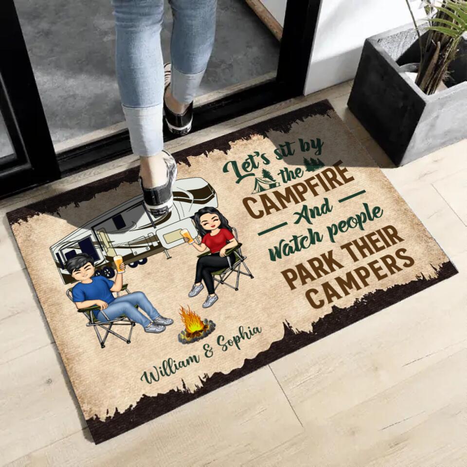Let's Sit By The Campfire Husband Wife Camping - Couple Gift - Personalized Custom Doormat F1
