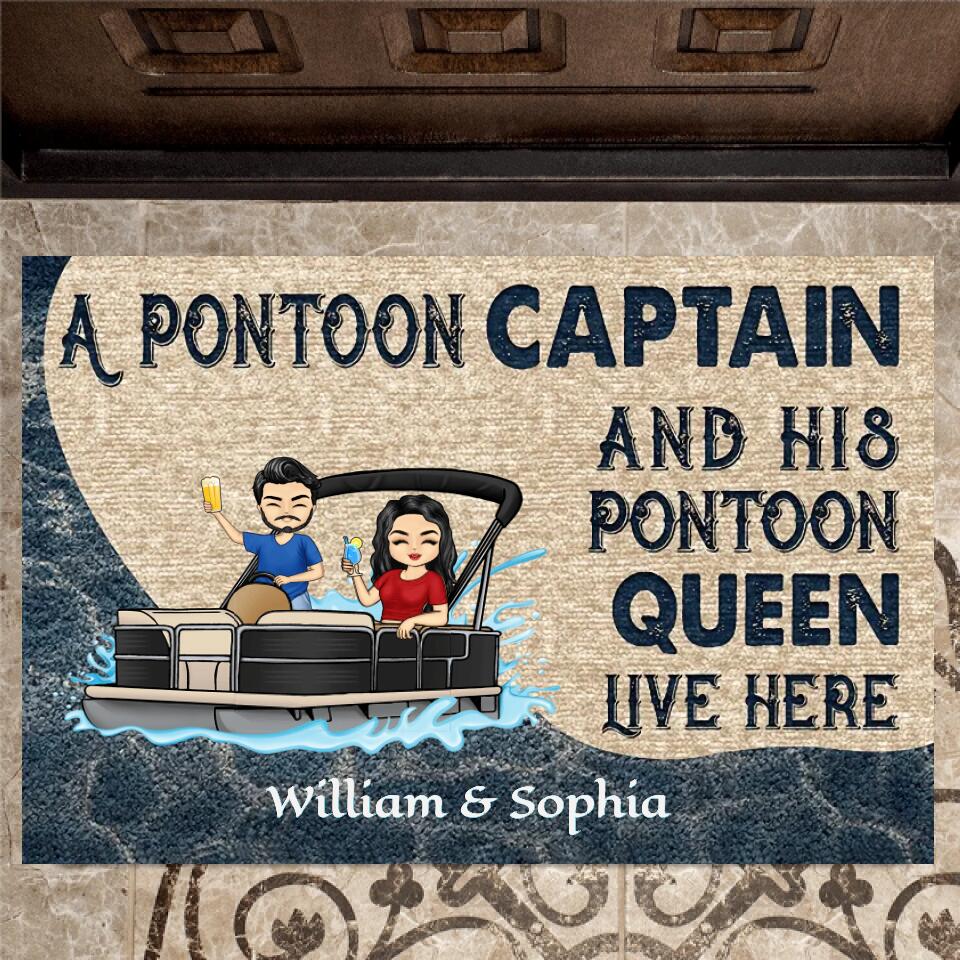 A Pontoon Captain And His Pontoon Queen Live Here - Couple Gift - Personalized Custom Doormat DF2
