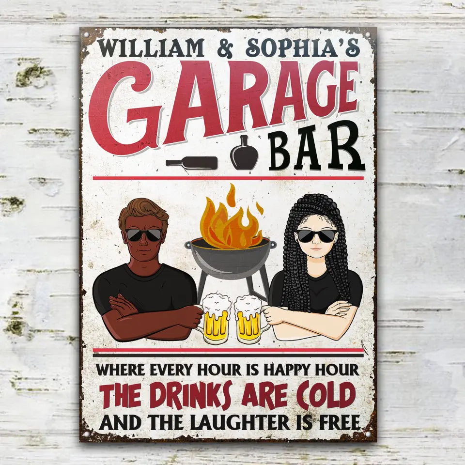 Garage Bar Every Hour Is Happy Hour - Personalized Custom Classic Metal Signs F63