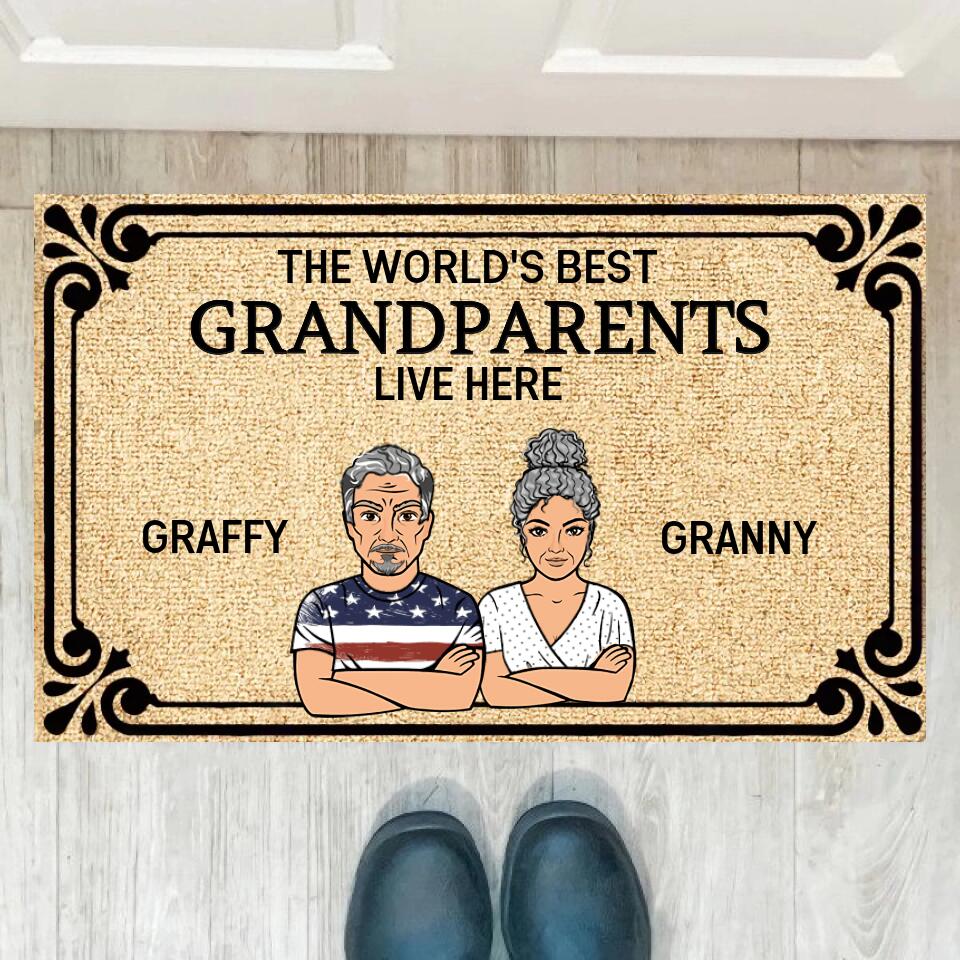 Joyousandfolksy The World's Best Grandparents Live Here Personalized Doormat