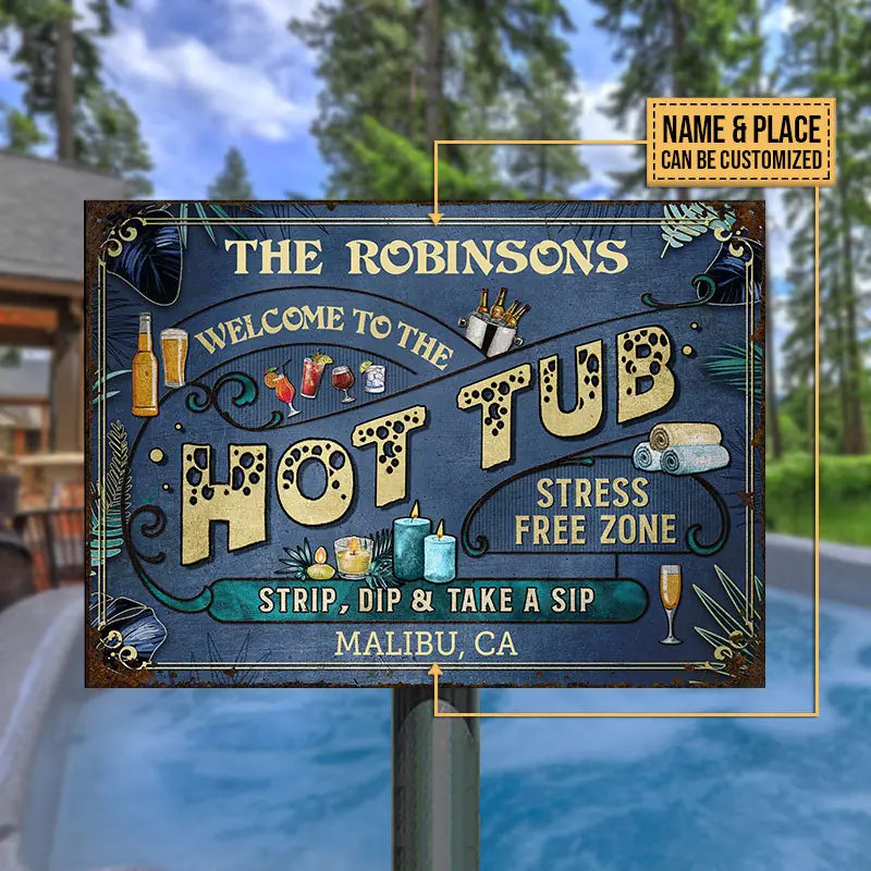 Personalized Hot Tub Stress Free Zone Custom Classic Metal Signs F59