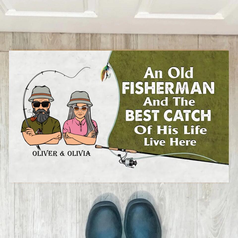 Joyousandfolksy Old Fisherman And His Best Catch Personalized Doormat