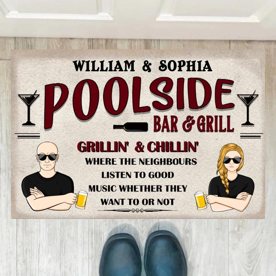 Pool Bar And Grill - Swimming Pool Decor - Personalized Custom Doormat F20
