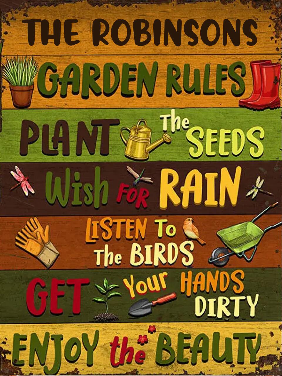 Gardening Garden Rules Custom Classic Metal Signs F60