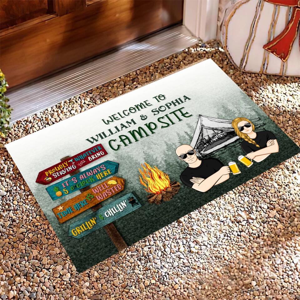 Time Here Is Well Wasted Camping - Personalized Custom Doormat F6
